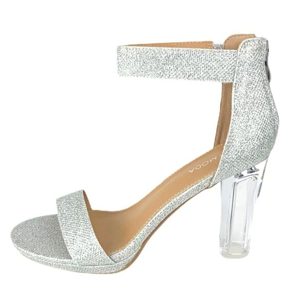 Top Moda Women's Glitter Silver Block Heel Sandals Size 10 Ankle Strap - Picture 2 of 9
